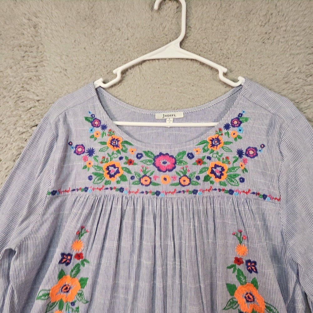 Jodifl Blouse Womens L Boho Embroidered Peasant 3/4 Sleeve Cottagecore Festival - Picture 3 of 16